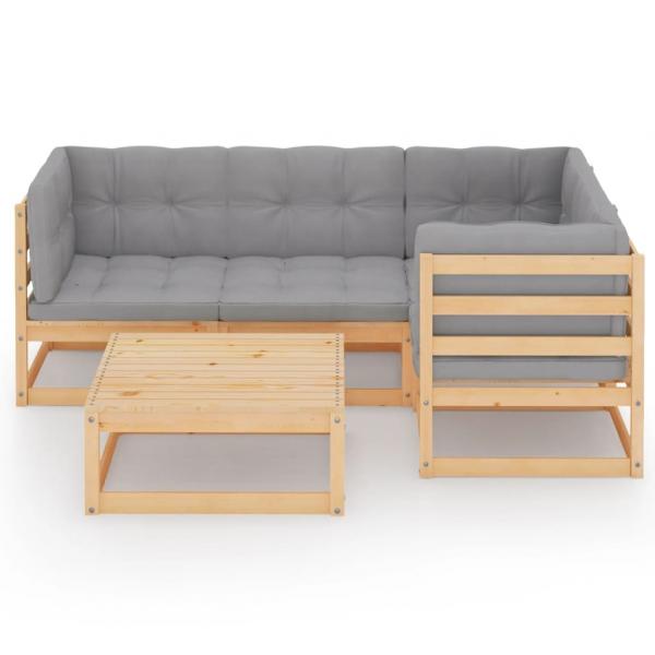 5-tlg. Garten-Lounge-Set mit Kissen Kiefer Massivholz