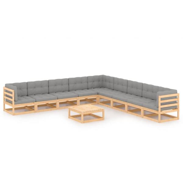 ARDEBO.de - 10-tlg. Garten-Lounge-Set mit Kissen Massivholz Kiefer