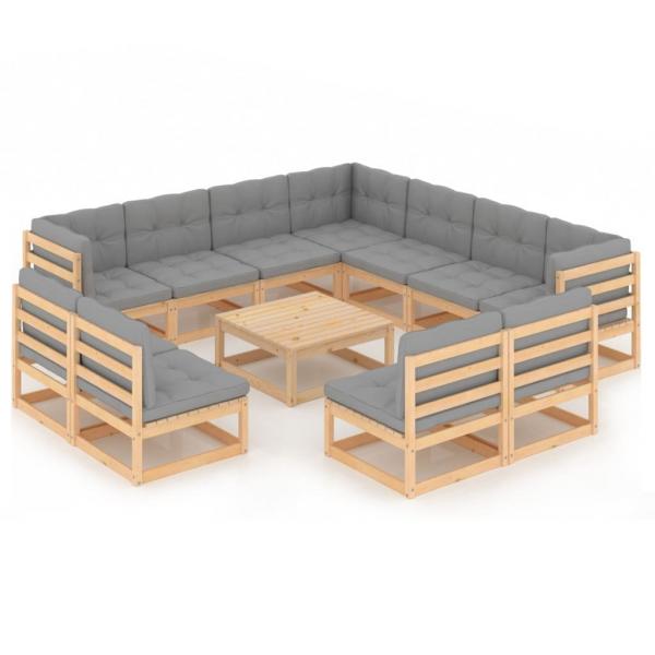 ARDEBO.de - 12-tlg. Garten-Lounge-Set mit Kissen Massivholz Kiefer