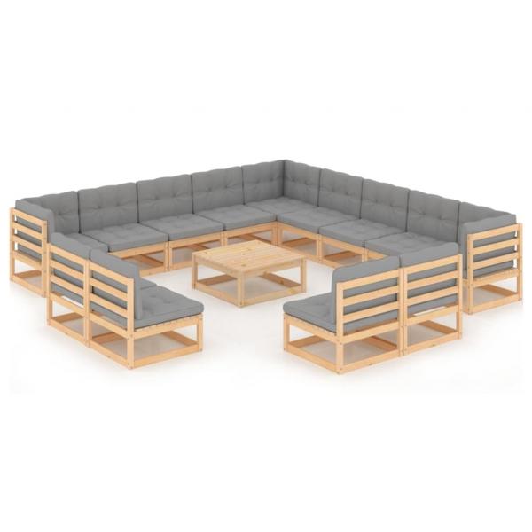 ARDEBO.de - 14-tlg. Garten-Lounge-Set mit Kissen Massivholz Kiefer