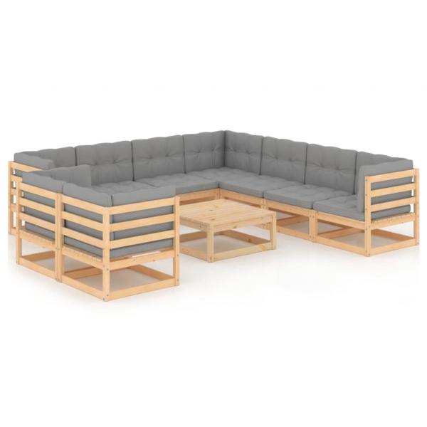 ARDEBO.de - 10-tlg. Garten-Lounge-Set mit Kissen Massivholz Kiefer