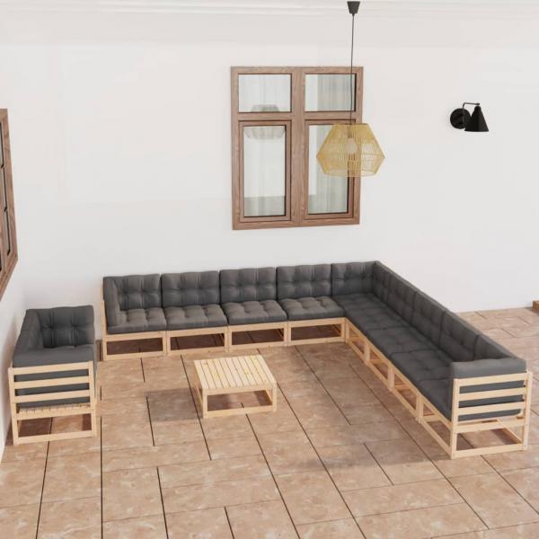 ARDEBO.de - 12-tlg. Garten-Lounge-Set mit Kissen Massivholz Kiefer