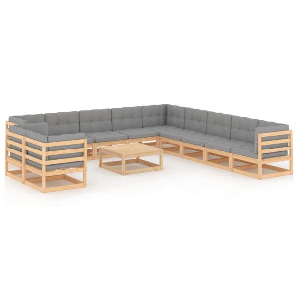 12-tlg. Garten-Lounge-Set mit Kissen Massivholz Kiefer