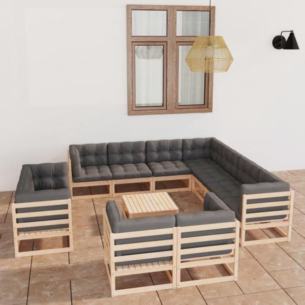 ARDEBO.de - 12-tlg. Garten-Lounge-Set mit Kissen Massivholz Kiefer