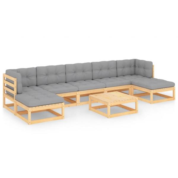 8-tlg. Garten-Lounge-Set mit Kissen Massivholz Kiefer