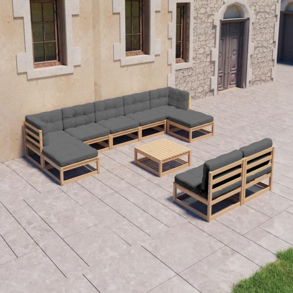 ARDEBO.de - 10-tlg. Garten-Lounge-Set mit Kissen Massivholz Kiefer