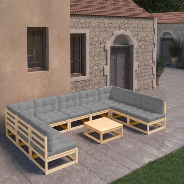 ARDEBO.de - 10-tlg. Garten-Lounge-Set mit Kissen Massivholz Kiefer