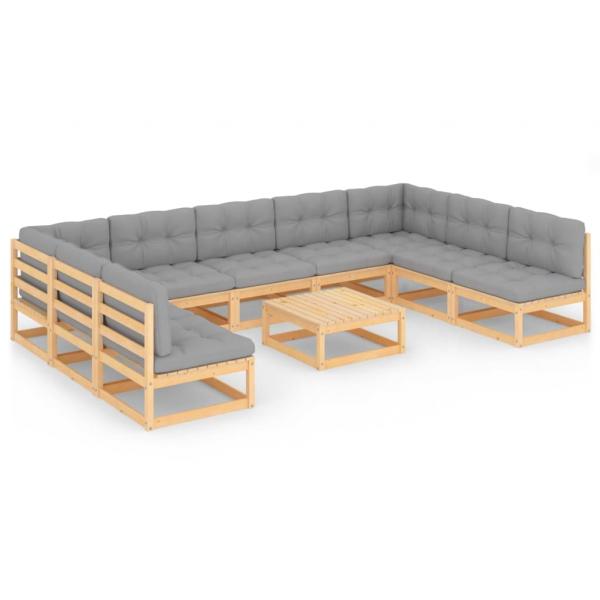 10-tlg. Garten-Lounge-Set mit Kissen Massivholz Kiefer