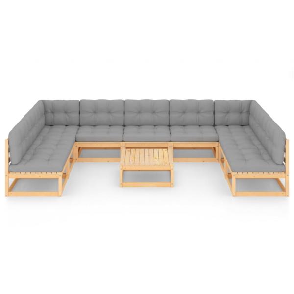 10-tlg. Garten-Lounge-Set mit Kissen Massivholz Kiefer