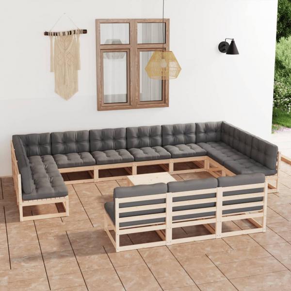 ARDEBO.de - 14-tlg. Garten-Lounge-Set mit Kissen Massivholz Kiefer