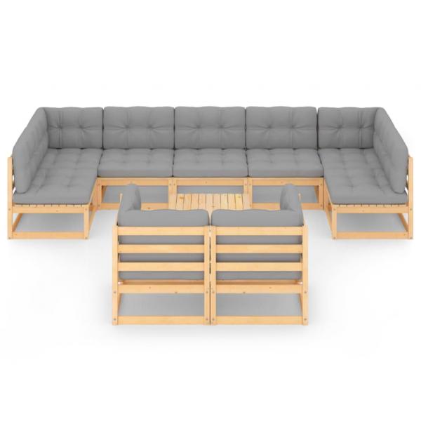 10-tlg. Garten-Lounge-Set mit Kissen Massivholz Kiefer