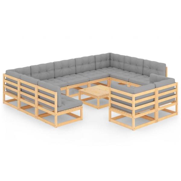 12-tlg. Garten-Lounge-Set mit Kissen Massivholz Kiefer