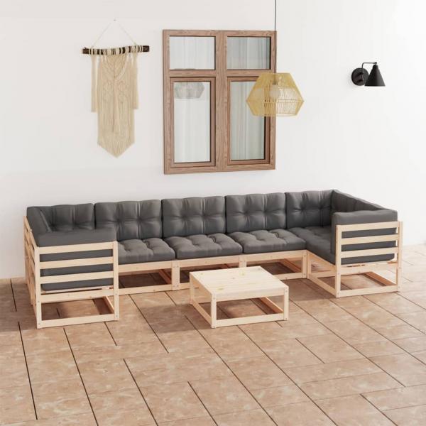 ARDEBO.de - 8-tlg. Garten-Lounge-Set mit Kissen Massivholz Kiefer