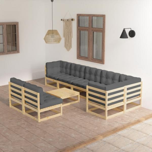 ARDEBO.de - 9-tlg. Garten-Lounge-Set mit Kissen Massivholz Kiefer