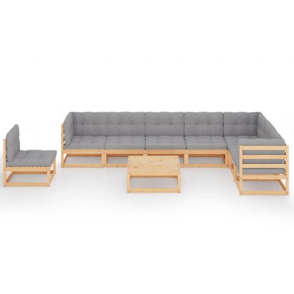 9-tlg. Garten-Lounge-Set mit Kissen Massivholz Kiefer