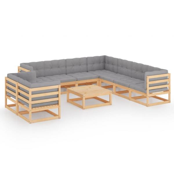 10-tlg. Garten-Lounge-Set mit Kissen Massivholz Kiefer