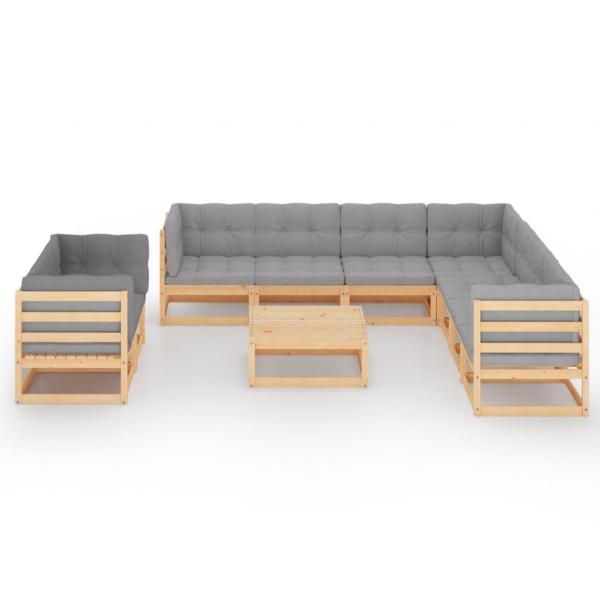 10-tlg. Garten-Lounge-Set mit Kissen Massivholz Kiefer