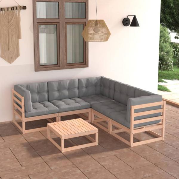 ARDEBO.de - 6-tlg. Garten-Lounge-Set mit Kissen Massivholz Kiefer