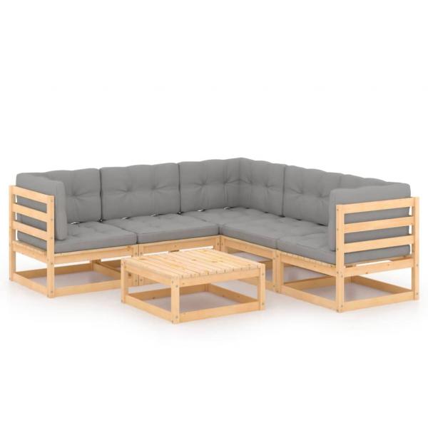 6-tlg. Garten-Lounge-Set mit Kissen Massivholz Kiefer