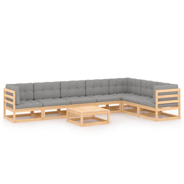 8-tlg. Garten-Lounge-Set mit Kissen Massivholz Kiefer