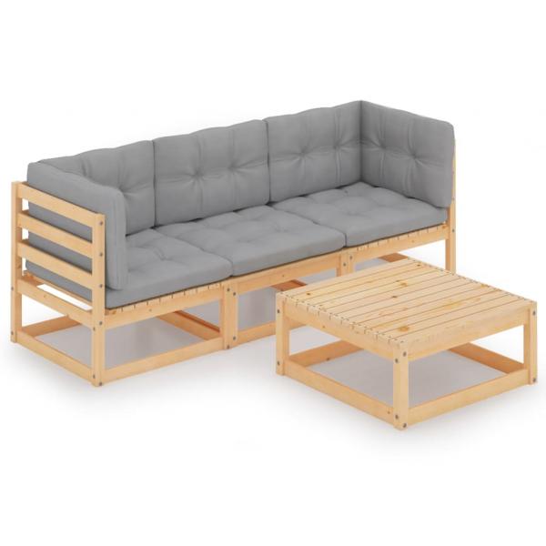 ARDEBO.de - 4-tlg. Garten-Lounge-Set mit Kissen Kiefer Massivholz