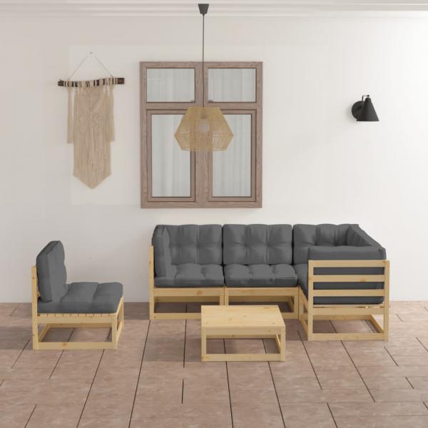 ARDEBO.de - 6-tlg. Garten-Lounge-Set mit Kissen Kiefer Massivholz