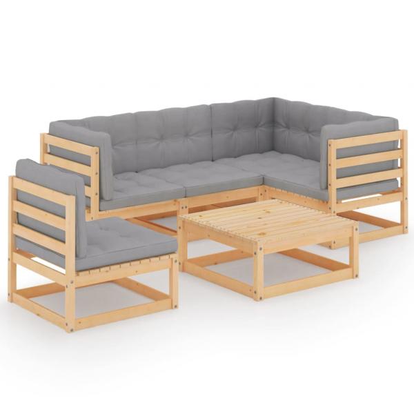 6-tlg. Garten-Lounge-Set mit Kissen Kiefer Massivholz