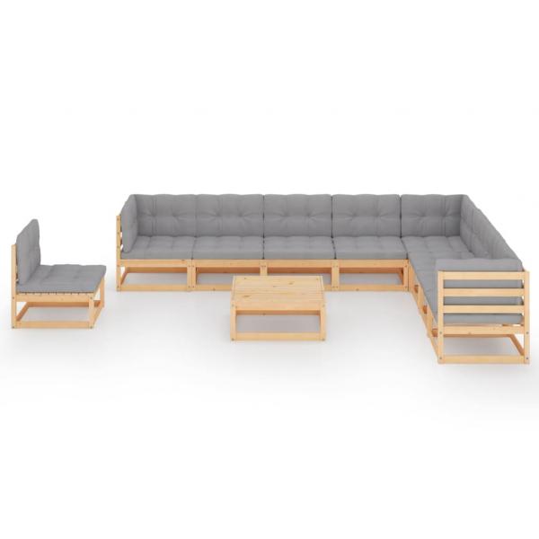 10-tlg. Garten-Lounge-Set mit Kissen Massivholz Kiefer