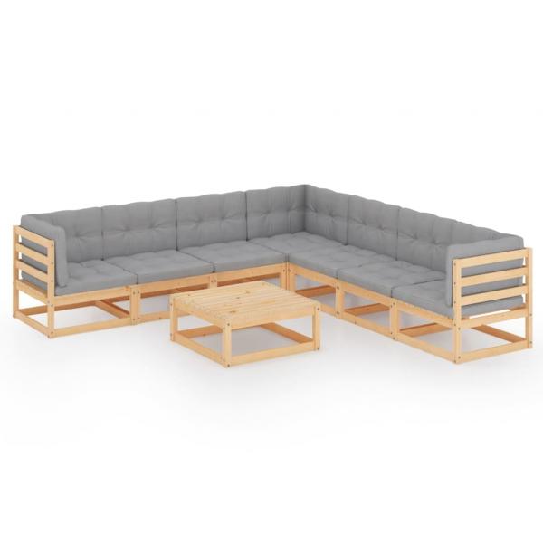 8-tlg. Garten-Lounge-Set mit Kissen Massivholz Kiefer