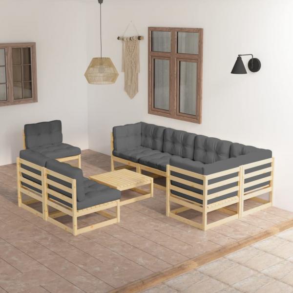 ARDEBO.de - 9-tlg. Garten-Lounge-Set mit Kissen Massivholz Kiefer