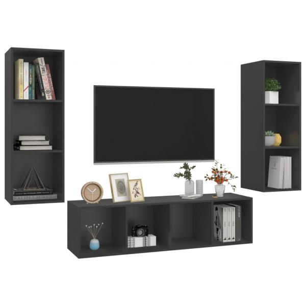 3-tlg. TV-Schrank-Set Grau Holzwerkstoff