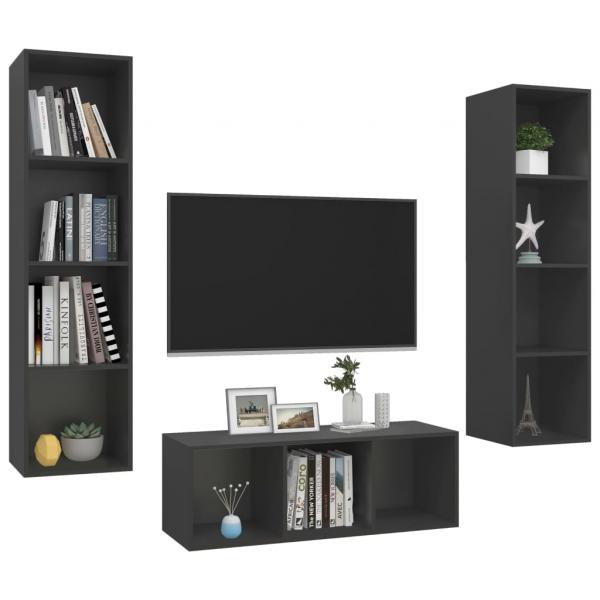 3-tlg. TV-Schrank-Set Grau Holzwerkstoff