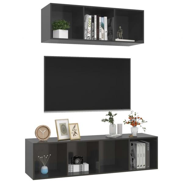 2-tlg. TV-Schrank-Set Hochglanz-Grau Holzwerkstoff