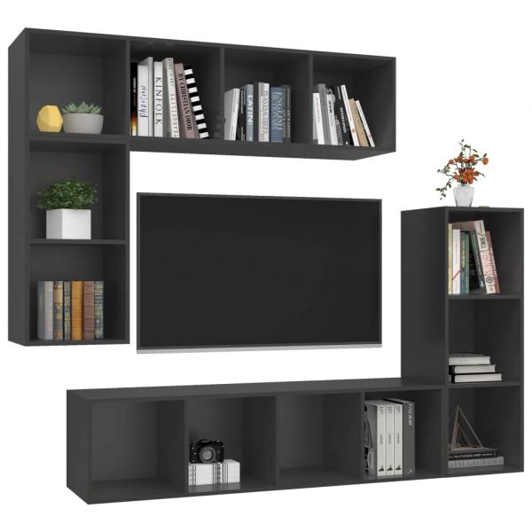 4-tlg. TV-Schrank-Set Grau Holzwerkstoff