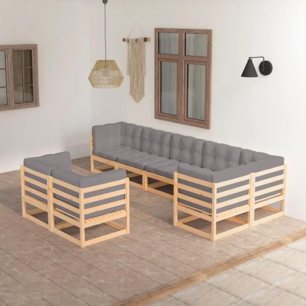 ARDEBO.de - 8-tlg. Garten-Lounge-Set mit Kissen Massivholz Kiefer