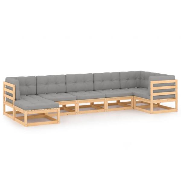 7-tlg. Garten-Lounge-Set mit Kissen Massivholz Kiefer