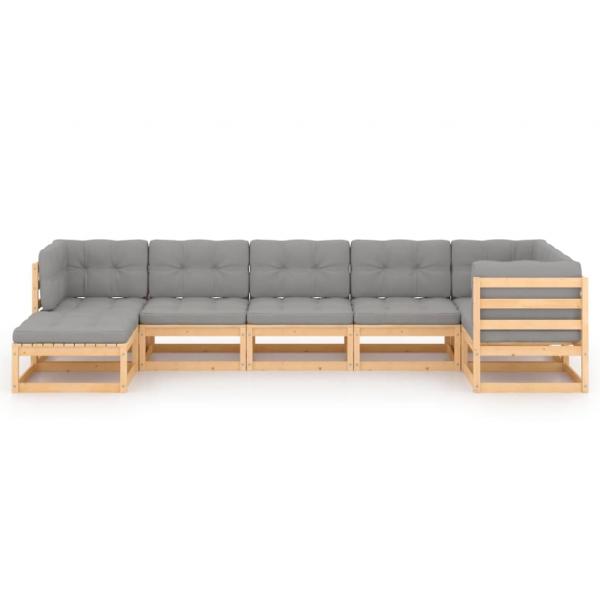 7-tlg. Garten-Lounge-Set mit Kissen Massivholz Kiefer