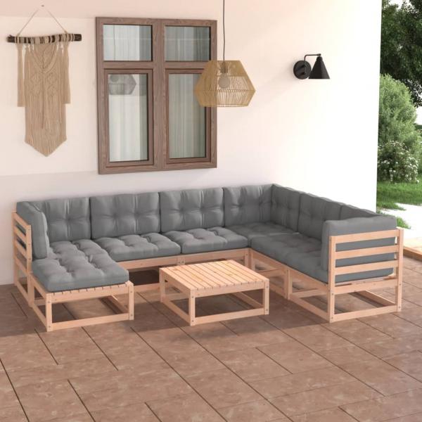 ARDEBO.de - 8-tlg. Garten-Lounge-Set mit Kissen Massivholz Kiefer