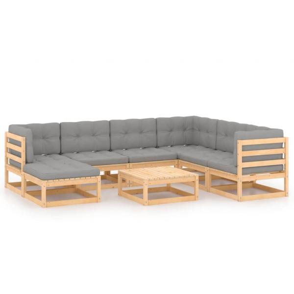 8-tlg. Garten-Lounge-Set mit Kissen Massivholz Kiefer