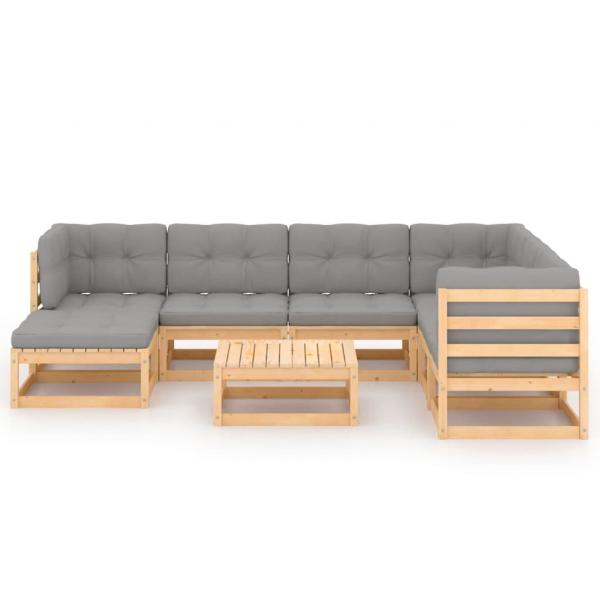 8-tlg. Garten-Lounge-Set mit Kissen Massivholz Kiefer