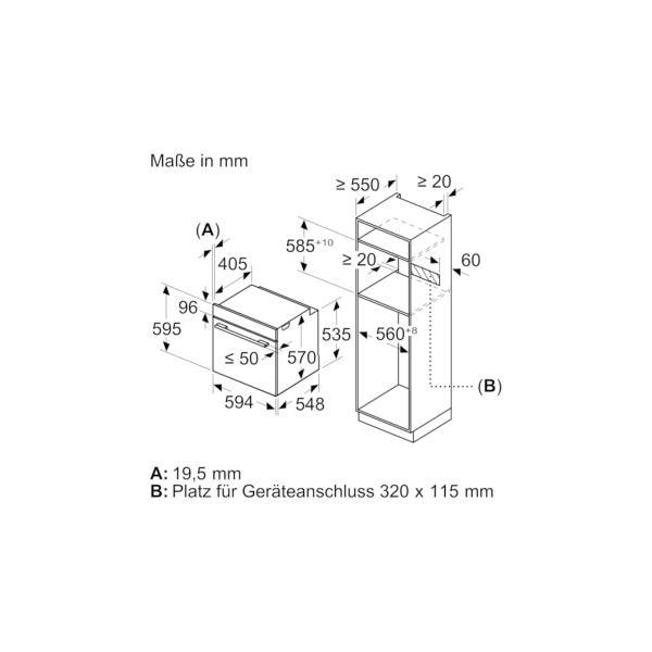 Bosch HRA534BS0 EEK: A Einbaubackofen, 60cm breit, 71 L, Dampffunktion, 3D Heißluft, Hydrolyse, edelstahl