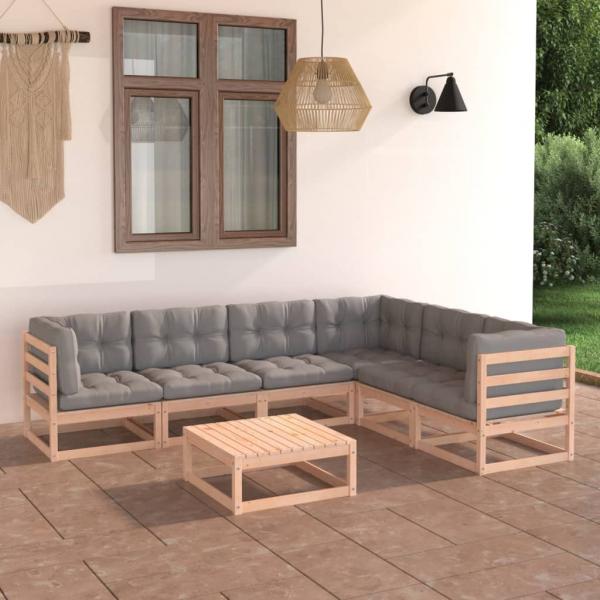 ARDEBO.de - 7-tlg. Garten-Lounge-Set mit Kissen Massivholz Kiefer