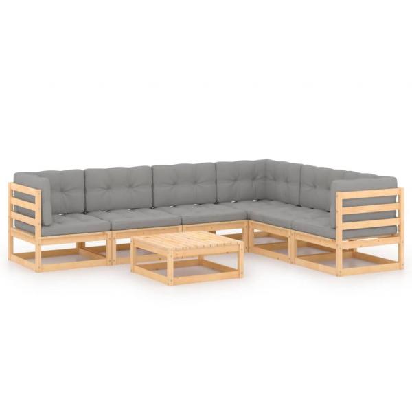 7-tlg. Garten-Lounge-Set mit Kissen Massivholz Kiefer