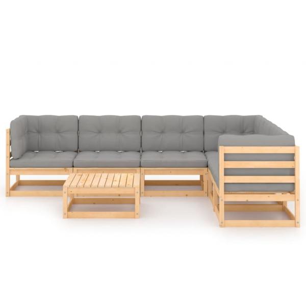 7-tlg. Garten-Lounge-Set mit Kissen Massivholz Kiefer