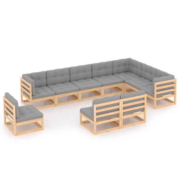 ARDEBO.de - 10-tlg. Garten-Lounge-Set mit Kissen Massivholz Kiefer