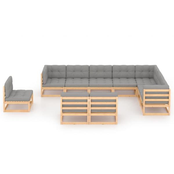 10-tlg. Garten-Lounge-Set mit Kissen Massivholz Kiefer