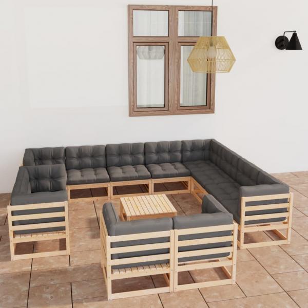 ARDEBO.de - 13-tlg. Garten-Lounge-Set mit Kissen Massivholz Kiefer