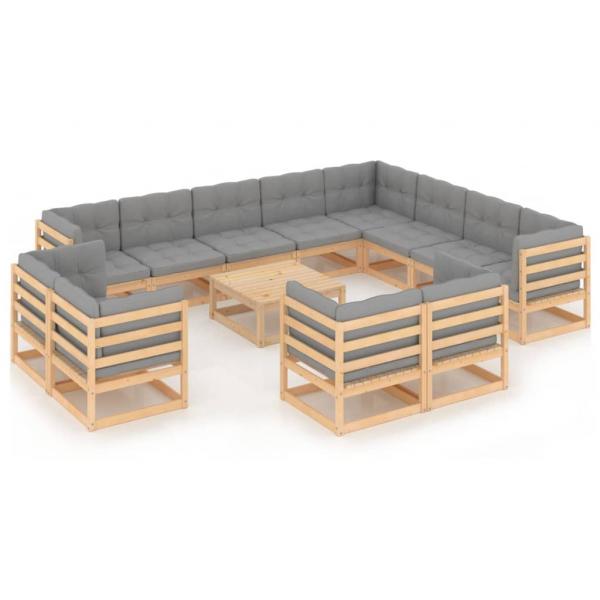 13-tlg. Garten-Lounge-Set mit Kissen Massivholz Kiefer