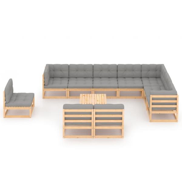 11-tlg. Garten-Lounge-Set mit Kissen Kiefer Massivholz