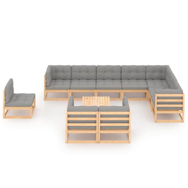 11-tlg. Garten-Lounge-Set mit Kissen Kiefer Massivholz